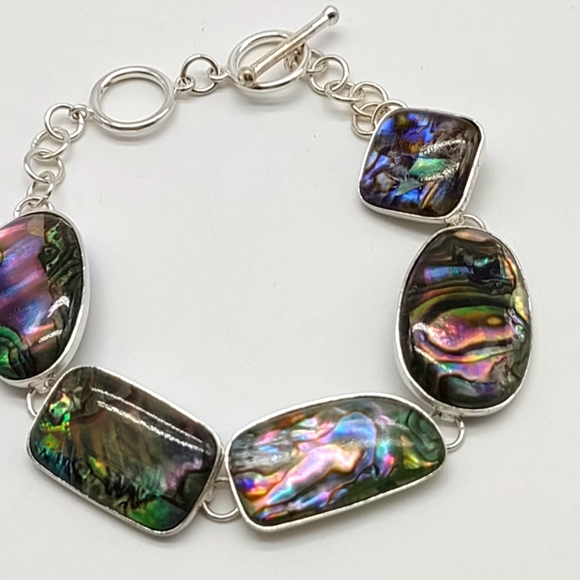 Lucas Lameth Jewelry - Vintage Sterling Silver Lucas Lameth Abalone Link Toggle Bracelet